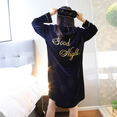 GN velvet long sleeved Nightgown female winter pajamas in the long section of thick section Home Furnishing clothes patch buttoned shirt GN nightdress Zanglan