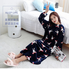 Autumn and winter dress flannel Nightgown cardigan female sleeve head Nightgown thickened lengthened add fertilizer increased Coral Fleece Pajamas F Dark brown