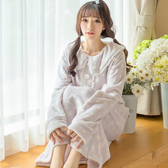 Autumn and winter lovely coral velvet robe woman long thickened flannel pajamas bathrobe Nightgown Pajamas Plush lady 175 (XXL) 1603 purple wave point collar flannel gown