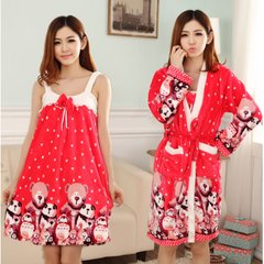 Shipping in autumn and winter LADIES FLANNEL PAJAMAS two suit dress Home Furnishing bathrobe nightdress fat XL L (95-110 Jin) Bear red
