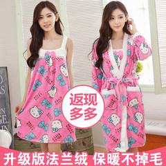 Shipping in autumn and winter LADIES FLANNEL PAJAMAS two suit dress Home Furnishing bathrobe nightdress fat XL L (95-110 Jin) KT cat Pink