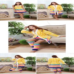 Shipping in autumn and winter LADIES FLANNEL PAJAMAS two suit dress Home Furnishing bathrobe nightdress fat XL L (95-110 Jin) Stripe yellow + foot sleeve