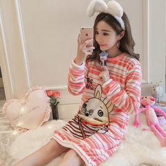 Autumn and winter wear flannel pajamas Home Furnishing lovely coral fleece Nightgown female students can wear long sleeved cotton fresh 160 (M) Light yellow