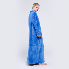 Autumn and winter new flannel coral velvet robe woman extended thickening fat MM code loose women dress L (120-180 Jin) blue