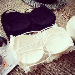 2 pieces of sexy lace bra anti gather wrapped chest bra Strapless underwear vest short summer female F White 1 pieces + Black 1 pieces