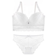 No rims sexy lace female underwear suits gather adjustable bra bra on supporting small side close Furu thickening 1. white lace 80C