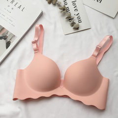 Autumn and Autumn New Korean version without rim, no trace bra sexy small chest, gather a piece of bra, thick underwear lady Shrimp Pink 32/70C thin cup