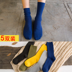 Male socks cotton spring tide sports sweat deodorant Korean Japanese Harajuku stockings stockings in men's College wind F Army Green 5 pairs