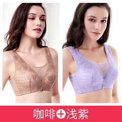 Sexy thin size bra fat mm wireless underwear, sexy bra cups gather close Furu ventilation Coffee + Purple 85C