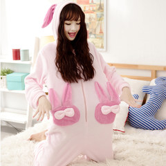 Winter coral velvet pajamas, women's sweet and lovely cartoon rabbit edition, winter flannel animal home clothes M (85-100 Jin) Pink Rabbit