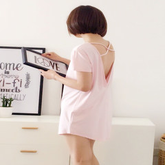White nightgown female summer cotton short sleeved summer modal sexy pajamas female Siamese Halter hot temptation Home Furnishing service F Pink
