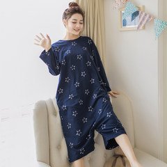 Cartoon female leotard loose cotton long sleeved button fat XL Long Nightgown Pajamas Home Furnishing winter clothes L 783# stars