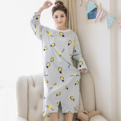 Cartoon female leotard loose cotton long sleeved button fat XL Long Nightgown Pajamas Home Furnishing winter clothes L 780# pineapple