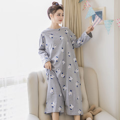 Cartoon female leotard loose cotton long sleeved button fat XL Long Nightgown Pajamas Home Furnishing winter clothes L 784 ash # chicken