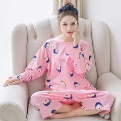 Cartoon female leotard loose cotton long sleeved button fat XL Long Nightgown Pajamas Home Furnishing winter clothes L 792 # ball powder