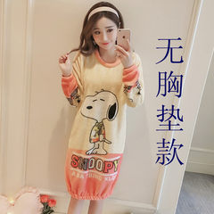 Flannel nightgown with bra warm winter pajamas long skirt girls long sleeved piece skirt thickened coral fleece XL (for 115-130 Jin) 885# Snoopy (no advances)