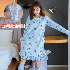 Flannel Nightgown Pajamas female winter autumn winter fresh Korean students XL fat mm long sections of coral velvet S 275# pineapple
