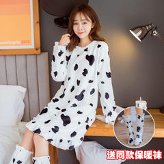 Flannel Nightgown Pajamas female winter autumn winter fresh Korean students XL fat mm long sections of coral velvet S 277# skirt cow
