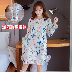 Flannel Nightgown Pajamas female winter autumn winter fresh Korean students XL fat mm long sections of coral velvet S 276# skirt bow knot