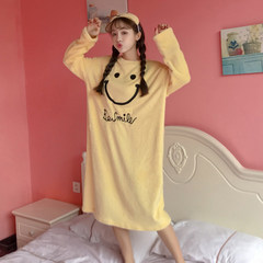 Autumn ladies loose Korean lovely smiling face in the long sleeved dress suit dress tide Home Furnishing Nightgown Pajamas F yellow