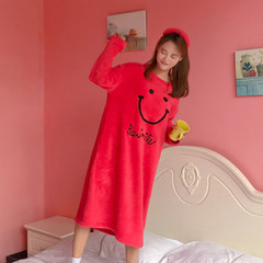 Autumn ladies loose Korean lovely smiling face in the long sleeved dress suit dress tide Home Furnishing Nightgown Pajamas F gules