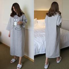 Korean female Nightgown in autumn and winter sweet long sleeved cotton pajamas autumn fresh students can wear clothing Home Furnishing 160 (M) Long sleeve grey hand grabbing cake skirt