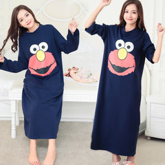 Korean female Nightgown in autumn and winter sweet long sleeved cotton pajamas autumn fresh students can wear clothing Home Furnishing 160 (M) Long sleeve blue Croton skirt