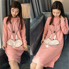 Korean female Nightgown in autumn and winter sweet long sleeved cotton pajamas autumn fresh students can wear clothing Home Furnishing 160 (M) Long sleeve watermelon and red bird skirt