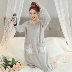 Winter winter Coral Fleece Pajamas female thickened Nightgown pregnant women can wear cute Korean winter flannel suit Home Furnishing 160 (M) 231 cashmere grey