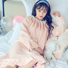 Winter winter Coral Fleece Pajamas female thickened Nightgown pregnant women can wear cute Korean winter flannel suit Home Furnishing 160 (M) 9202 shrimp