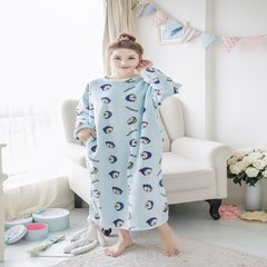 Winter winter Coral Fleece Pajamas female thickened Nightgown pregnant women can wear cute Korean winter flannel suit Home Furnishing 160 (M) My velvet blue