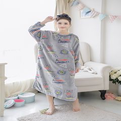 Winter winter Coral Fleece Pajamas female thickened Nightgown pregnant women can wear cute Korean winter flannel suit Home Furnishing 160 (M) Graffiti grey