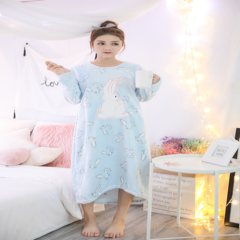Winter winter Coral Fleece Pajamas female thickened Nightgown pregnant women can wear cute Korean winter flannel suit Home Furnishing 160 (M) 1713 rabbit blue