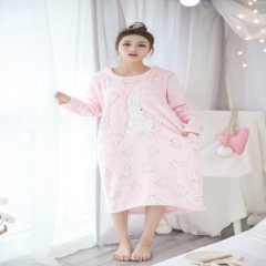 Winter winter Coral Fleece Pajamas female thickened Nightgown pregnant women can wear cute Korean winter flannel suit Home Furnishing 160 (M) 1713 rabbit powder