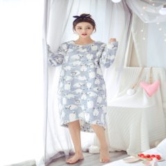 Winter winter Coral Fleece Pajamas female thickened Nightgown pregnant women can wear cute Korean winter flannel suit Home Furnishing 160 (M) 1716 a lot of kittens blue