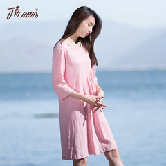 Dingguagua Ms. long sleeved cotton Nightgown during the spring and autumn winter long loose cotton pajamas Home Furnishing skirt girl students XL/170 80302 rubber red