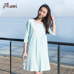 Dingguagua Ms. long sleeved cotton Nightgown during the spring and autumn winter long loose cotton pajamas Home Furnishing skirt girl students XL/170 80302 light blue