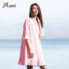 Dingguagua Ms. long sleeved cotton Nightgown during the spring and autumn winter long loose cotton pajamas Home Furnishing skirt girl students XL/170 Rubber red with mid sleeves and lotus leaves