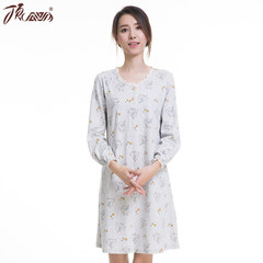 Dingguagua Ms. long sleeved cotton Nightgown during the spring and autumn winter long loose cotton pajamas Home Furnishing skirt girl students XL/170 Light grey