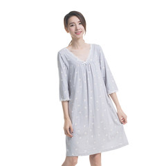 Dingguagua Ms. long sleeved cotton Nightgown during the spring and autumn winter long loose cotton pajamas Home Furnishing skirt girl students XL/170 Middle sleeve grey