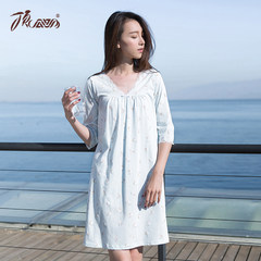 Dingguagua Ms. long sleeved cotton Nightgown during the spring and autumn winter long loose cotton pajamas Home Furnishing skirt girl students XL/170 Light blue sleeves
