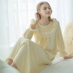 2017 new island cotton pajamas female winter long sleeved clothing Home Furnishing thick sweet princess royal style retro dress 160 (M) yellow
