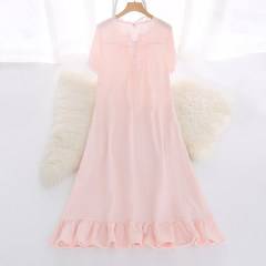 The lady of autumn and Winter Palace Princess wind three pure cotton Nightgown cotton long sleeved gown long Home Furnishing wear pajamas XS Pink short sleeve