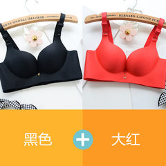 A piece of seamless bra with no rims, small breasts, sexy and comfortable girls, adjustable cups and pieces 904# black + scarlet 75A/34 code