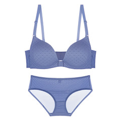 No ring bra set, cotton breathable adjustment type thin, simple gather sweet students, small chest girl underwear Elegant blue 80B/36B
