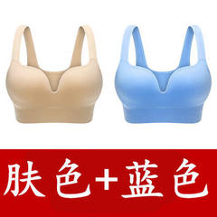 In the evening, sleep underwear, women's home to prevent outside expansion, small breasts, anti sagging bra, comfortable thin sexy Sleep Bra Skin color + treasure blue L (36/80B~38/85B)