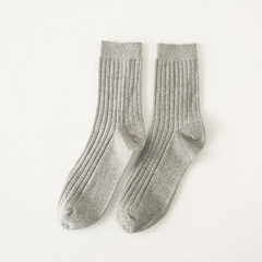 Men's socks fall in tube socks on cotton socks, simple color bar art trendy socks F Grey 2
