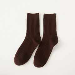 Men's socks fall in tube socks on cotton socks, simple color bar art trendy socks F Coffee 3