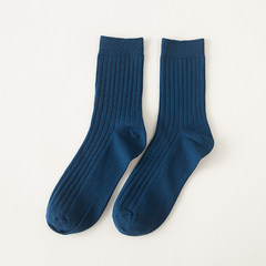 Men's socks fall in tube socks on cotton socks, simple color bar art trendy socks F Blue 4