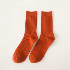Men's socks fall in tube socks on cotton socks, simple color bar art trendy socks F Brick red 10